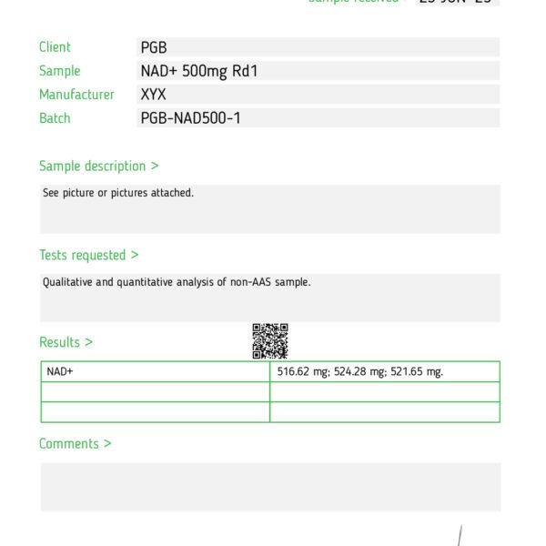 NAD+ green cap Item #16 <br> 500mg